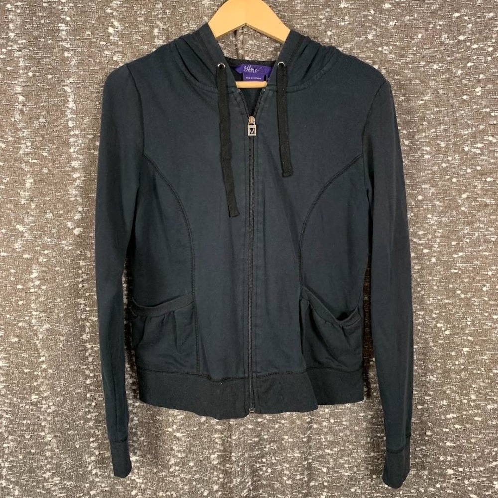 Miley Cyrus Max Azria Black Full Zip Hooded Sweatshirt Y2K Women's XL